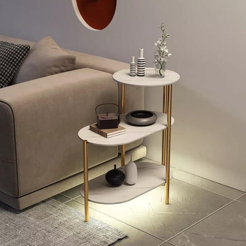 Unique Living Room Side Table with Gold Metal Frame