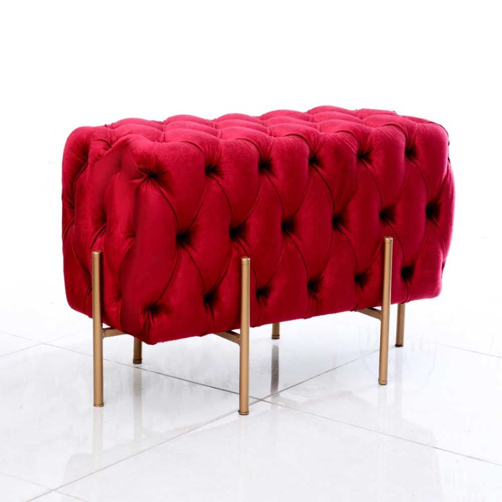 2 Seater Quilted Wooden Stool With Steel Stand - DM-119