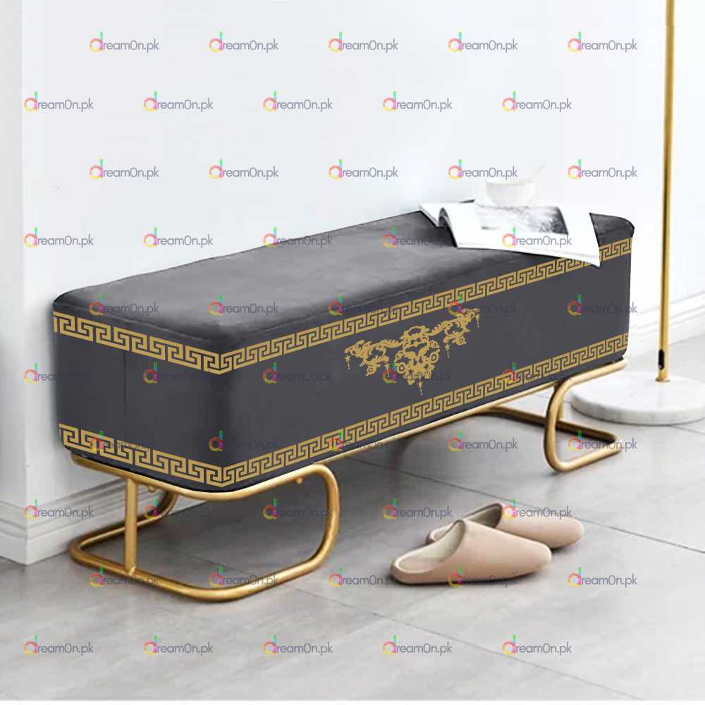 3 Seater Luxury Wooden Embroidered Stool With Steel Stand - 50083
