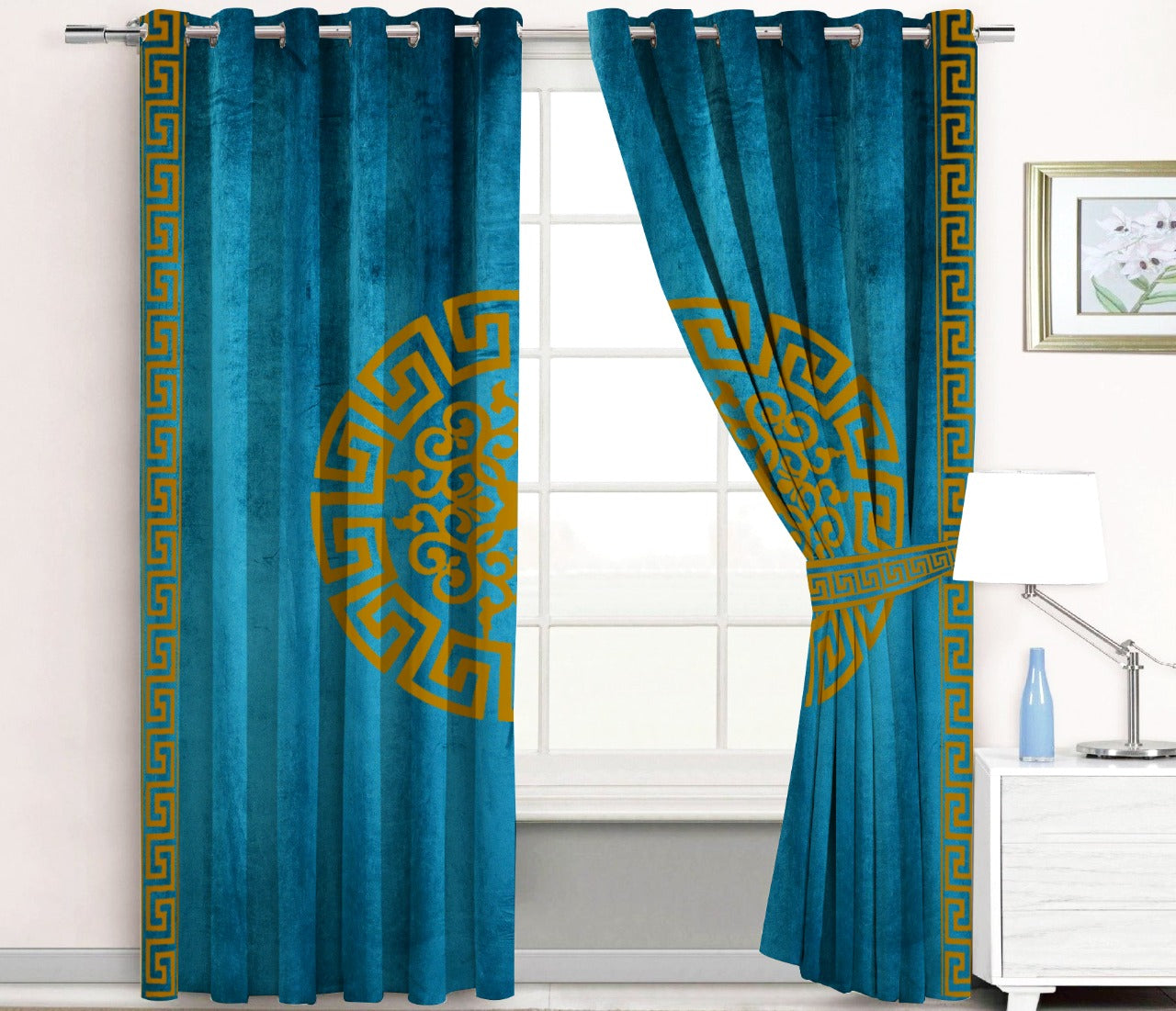 2 Pieces Premium splendid velvet curtain Panels & 2 Belts (zinc/Camel)