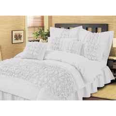 8 Pcs Embellished Comforter Set-White