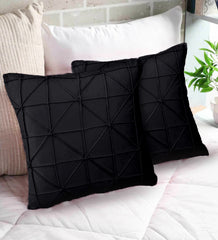 Pack of 2 Premium Velvet Diamond Pleated Cushion Cover Black