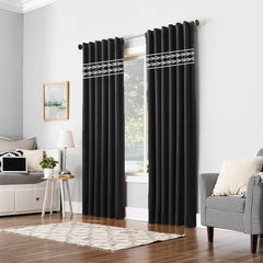 Luxury Velvet Curtains (2 Panels Black with White Embriodery)