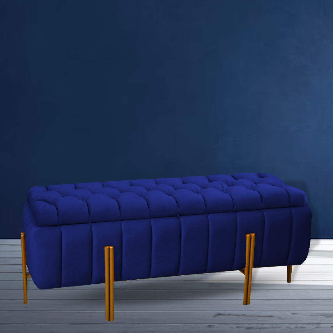 3 Seater Velvet Luxury Ottoman Storage Box-Navy Blue