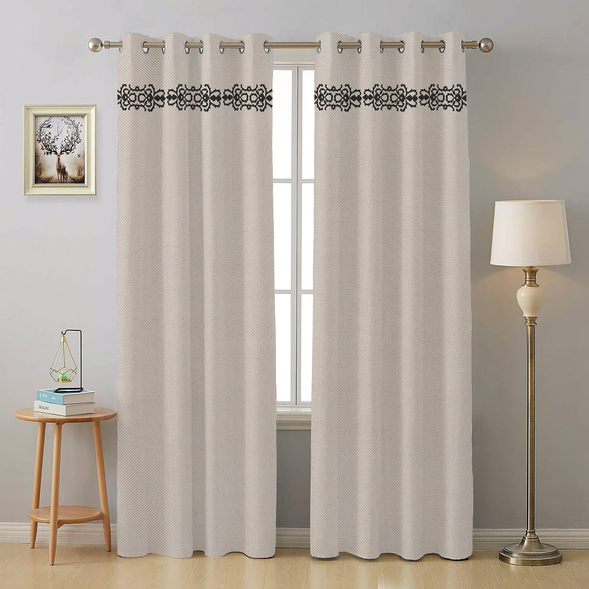 Luxury Duck Fabric Curtains_Biege Ornament
