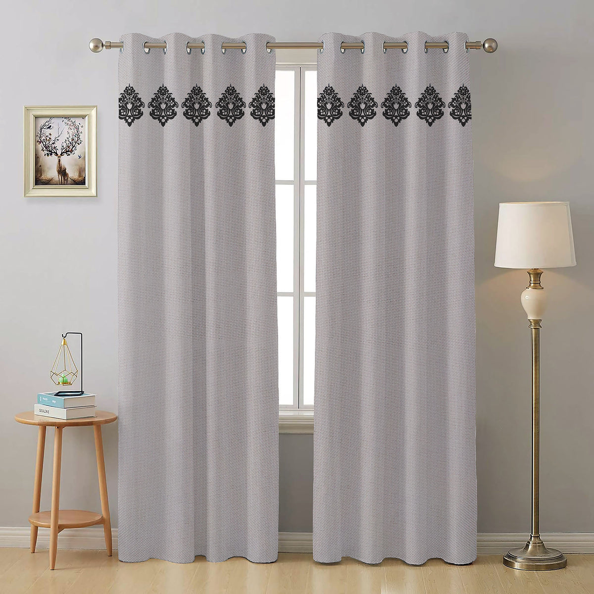Luxury Duck Fabric Curtains_Silver Ash Damask