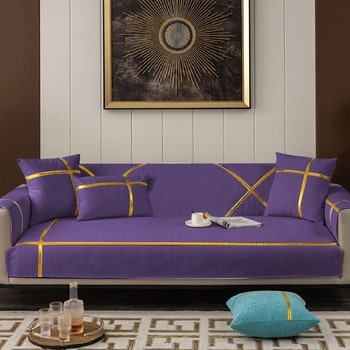 Luxury Velvet Embroidered Sofa Cover With Cushion Covers- Purple