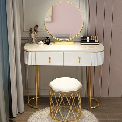 Modern White Oval Makeup Vanity Console Table