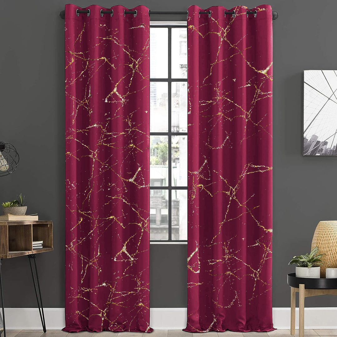 Luxury Sprinkle Design Velvet Curtains Maroon