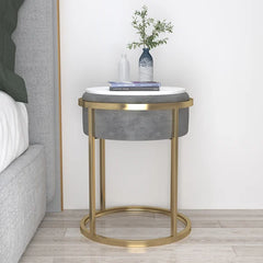 Modern Round Side Table Velvet Gold Finish