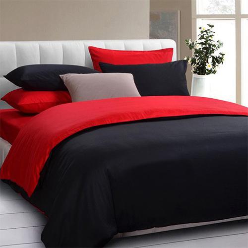 Luxury Plain Cotton Duvet Set - Black & Red