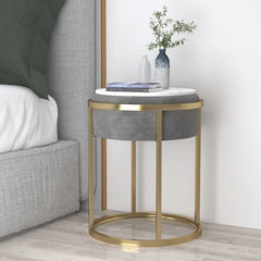 Modern Round Side Table Velvet Gold Finish