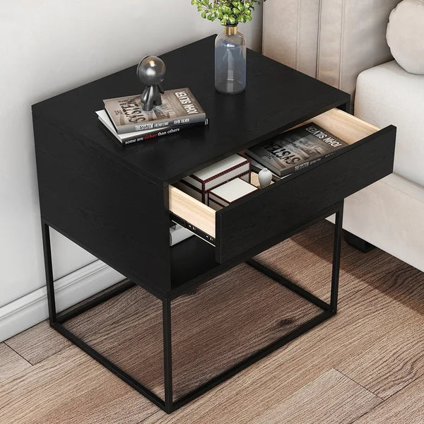 Luxury Bedroom Nightstand with Drawer Bedside Table Metal Base