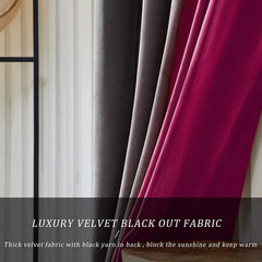 Luxury Two Tone Plain Velvet Curtain Grey and Maroon