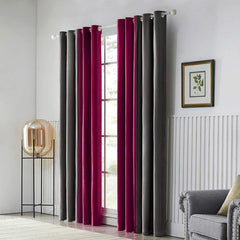 Luxury Two Tone Plain Velvet Curtain Grey and Maroon