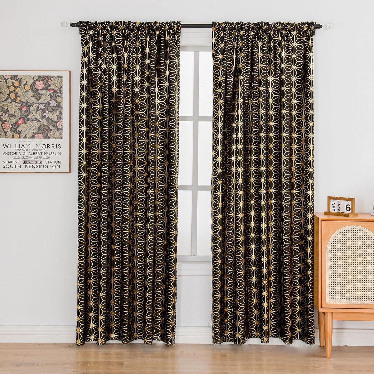 Luxury Cross Design Velvet Curtains - Black