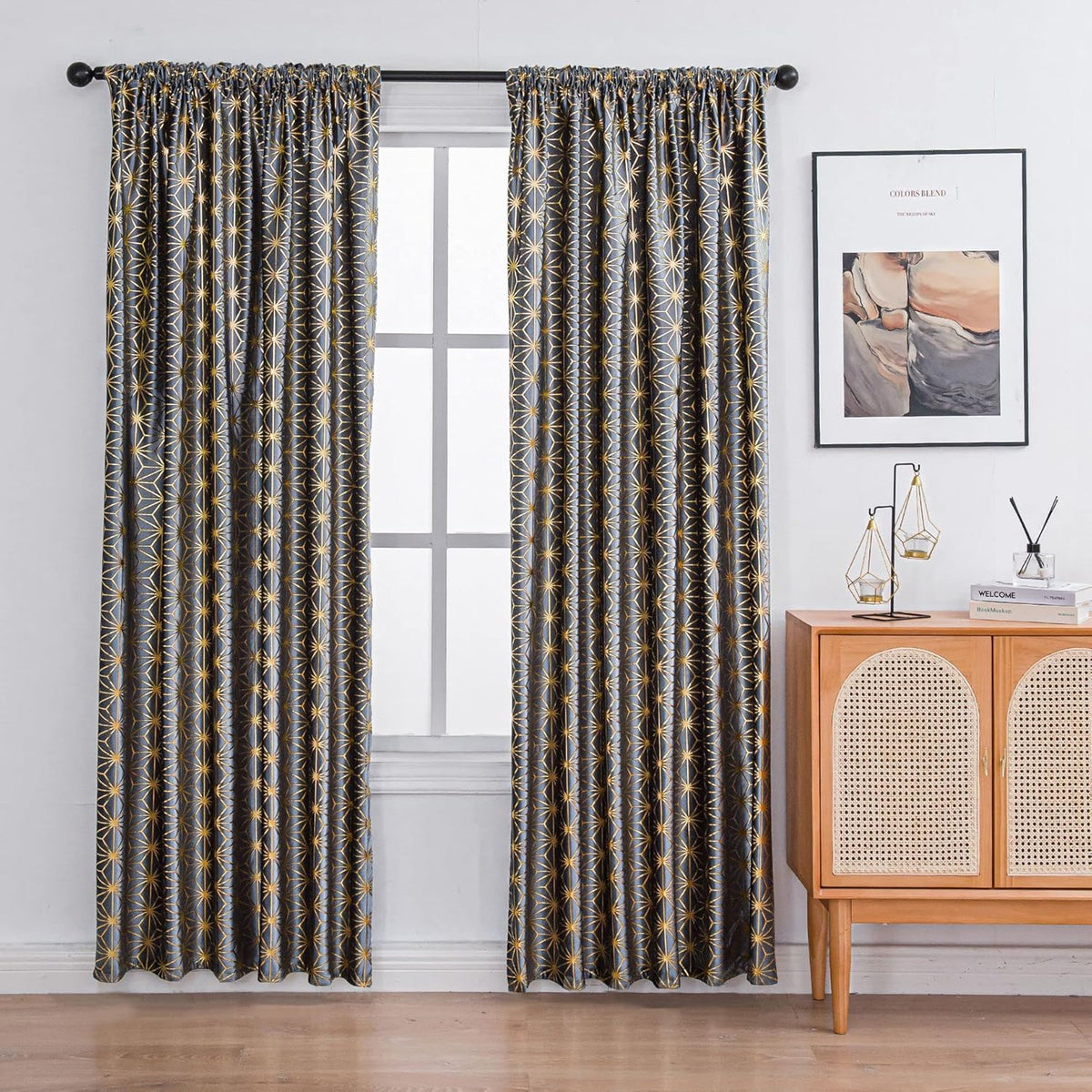 Luxury Cross Design Velvet Curtains - Grey