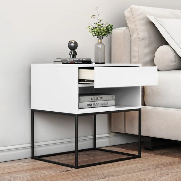 Luxury Bedroom Nightstand with Drawer Bedside Table Metal Base