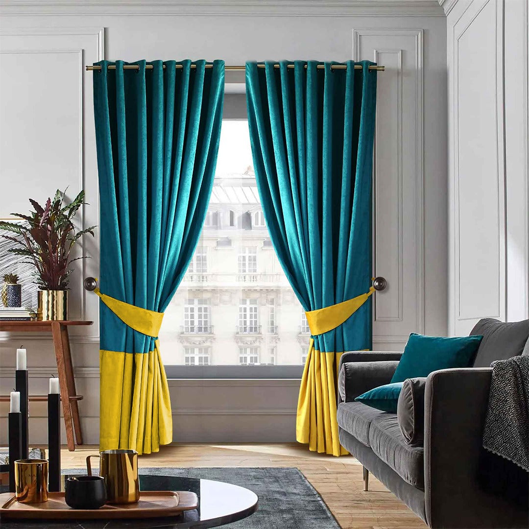 Luxury Two Tone Plain Velvet Curtain