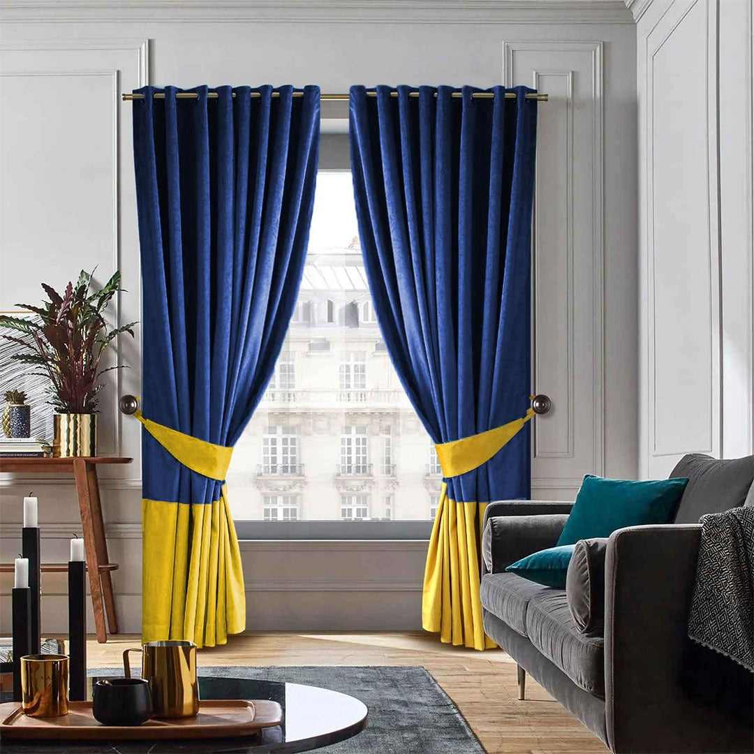 Luxury Two Tone Plain Velvet Curtain