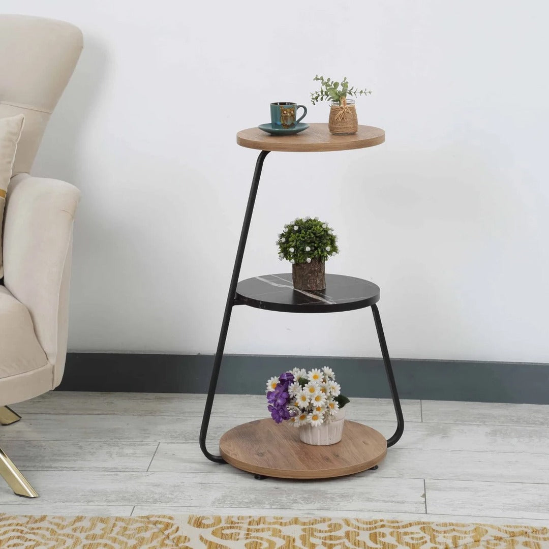 Antique 3 Tier Marble and wood Side Table