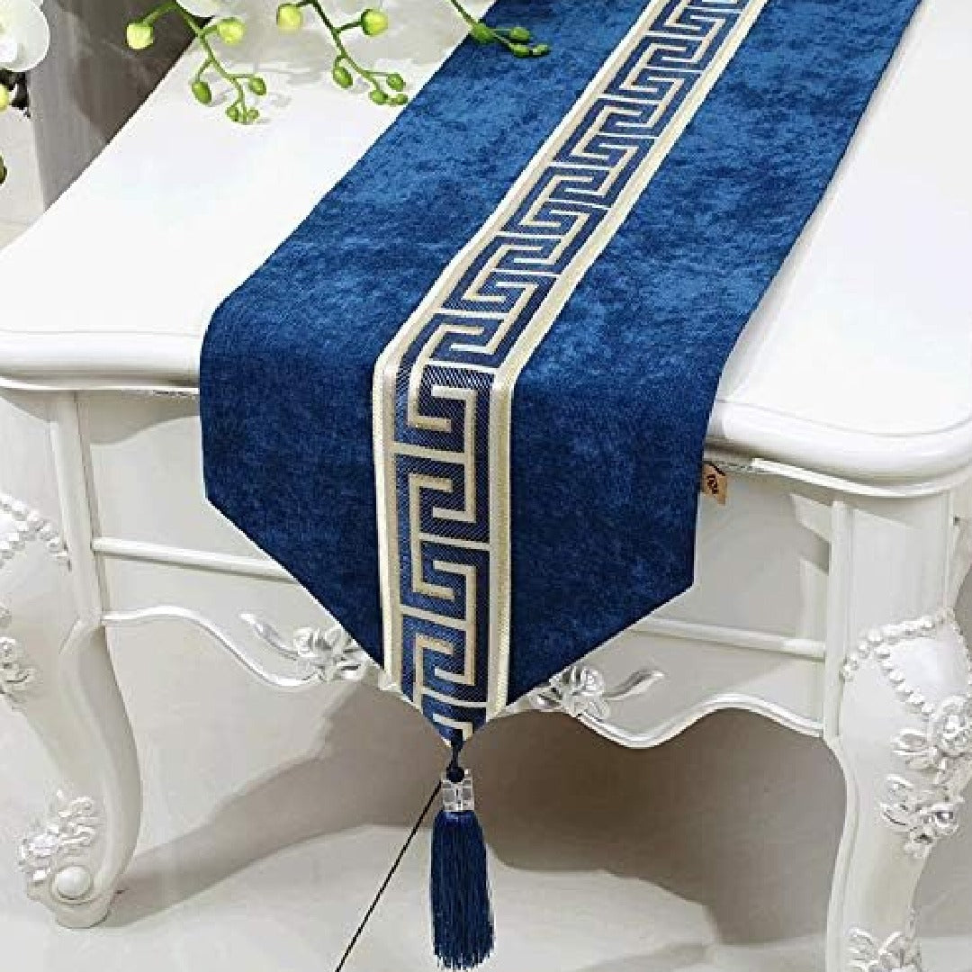 Luxury Vintage Velvet Table Runner Blue
