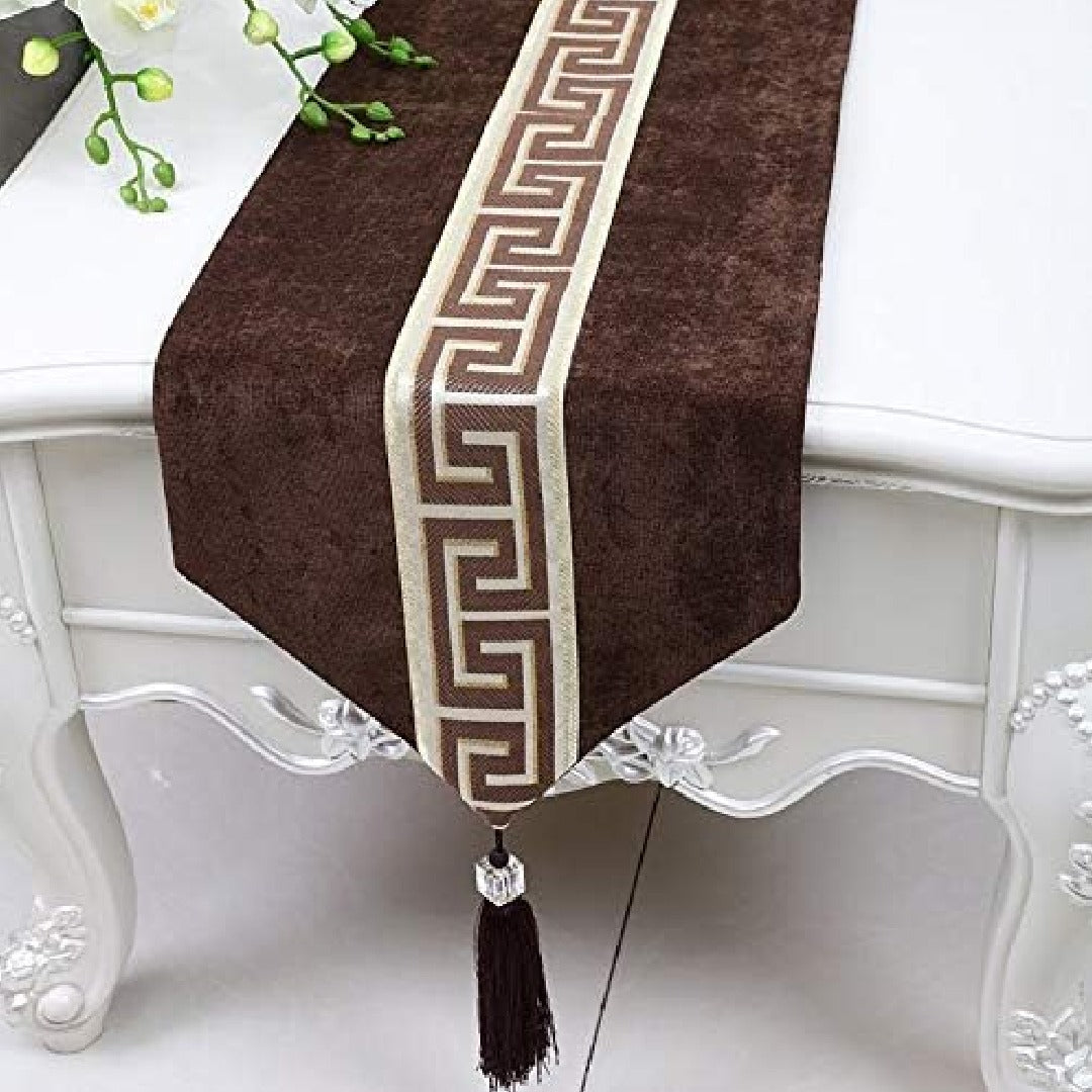Luxury Vintage Velvet Table Runner Brown