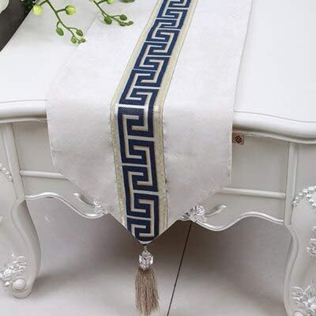 Luxury Vintage Velvet Table Runner Off White