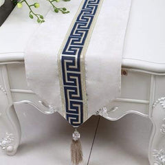 Luxury Vintage Velvet Table Runner Off White