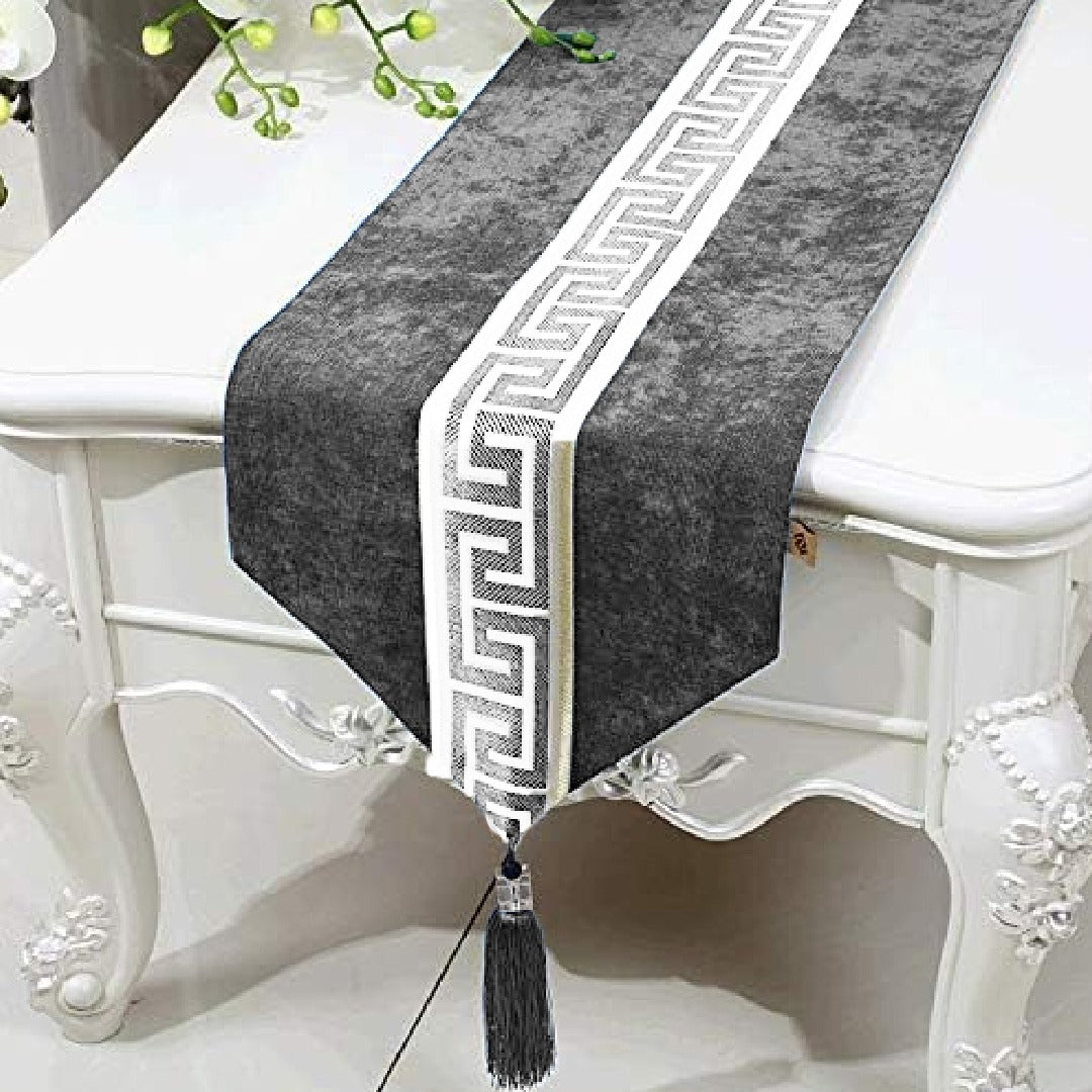 Luxury Vintage Velvet Table Runner Grey