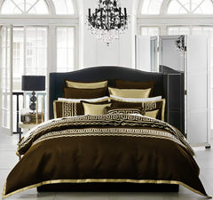 Premium Silk Luxury Embroidered Duvet Set _ Brown & golden