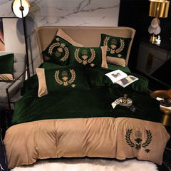 Velvet Oxford Duvet Set - Green