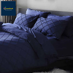 Cross Pleated Duvet - Navy Blue