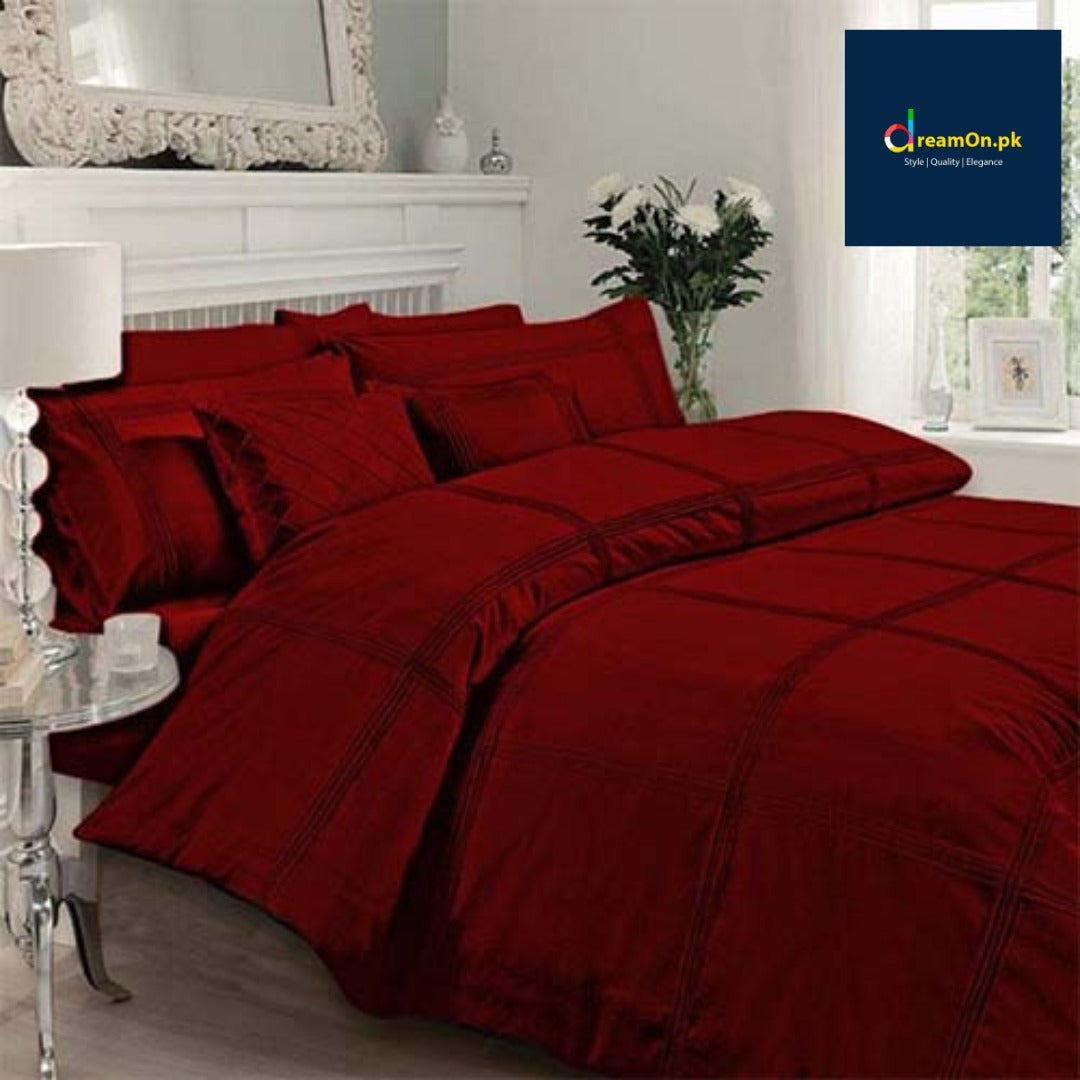 Box Pleated Duvet Set - Maroon