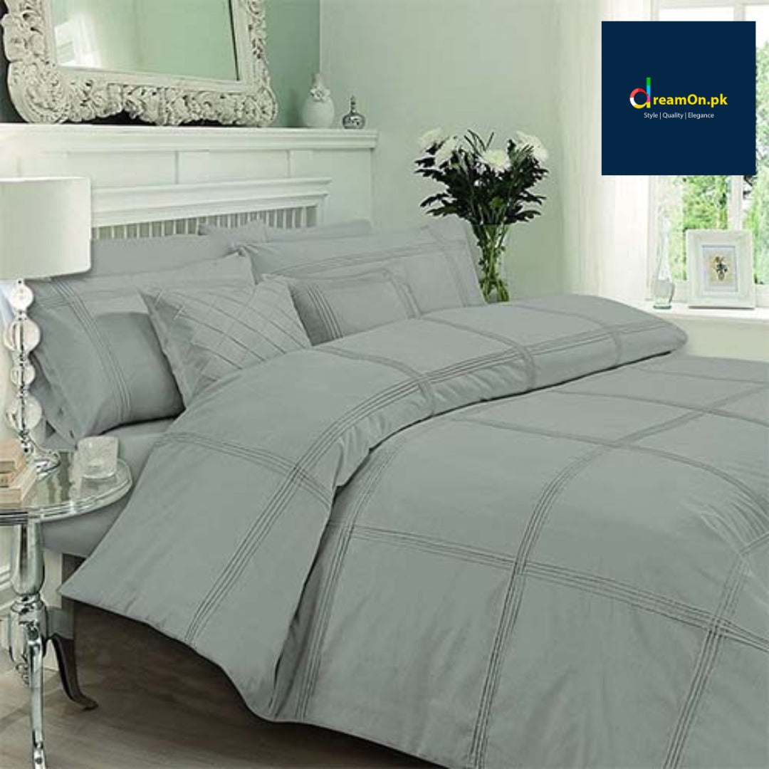 Box Pleated Duvet Set - Grey