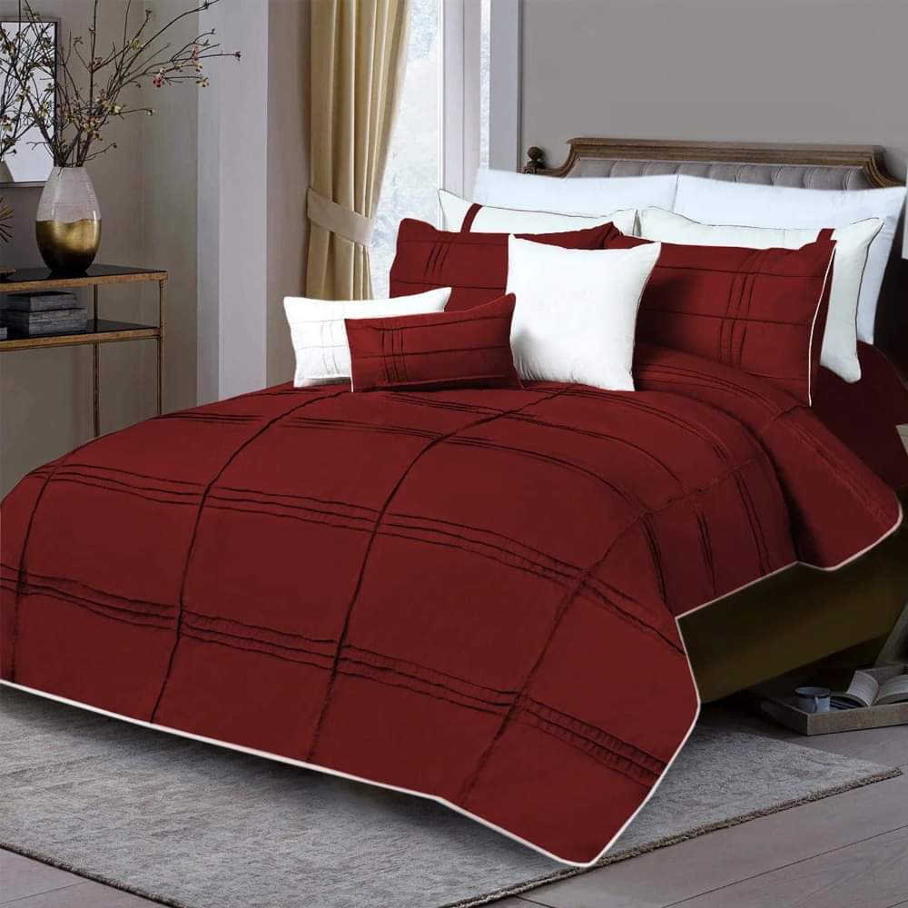 Box Pleated Duvet Set - Red & White