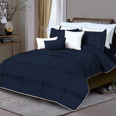 Box Pleated Duvet Set - Navy Blue & White