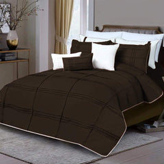 Box Pleated Duvet Set - Brown & White