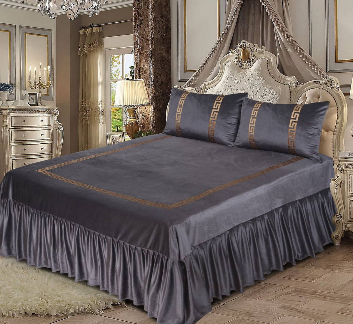 Emboss Velvet Bedsheet - Grey