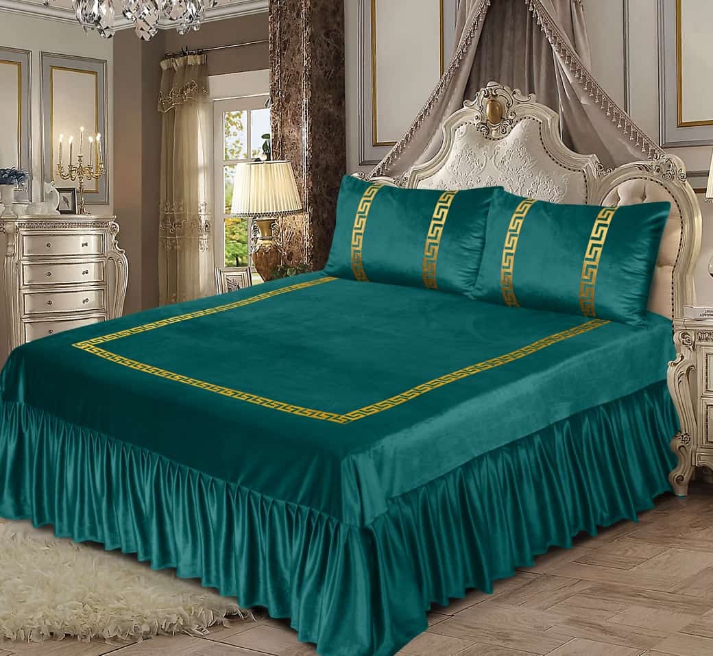 Emboss Velvet Bedsheet - Green