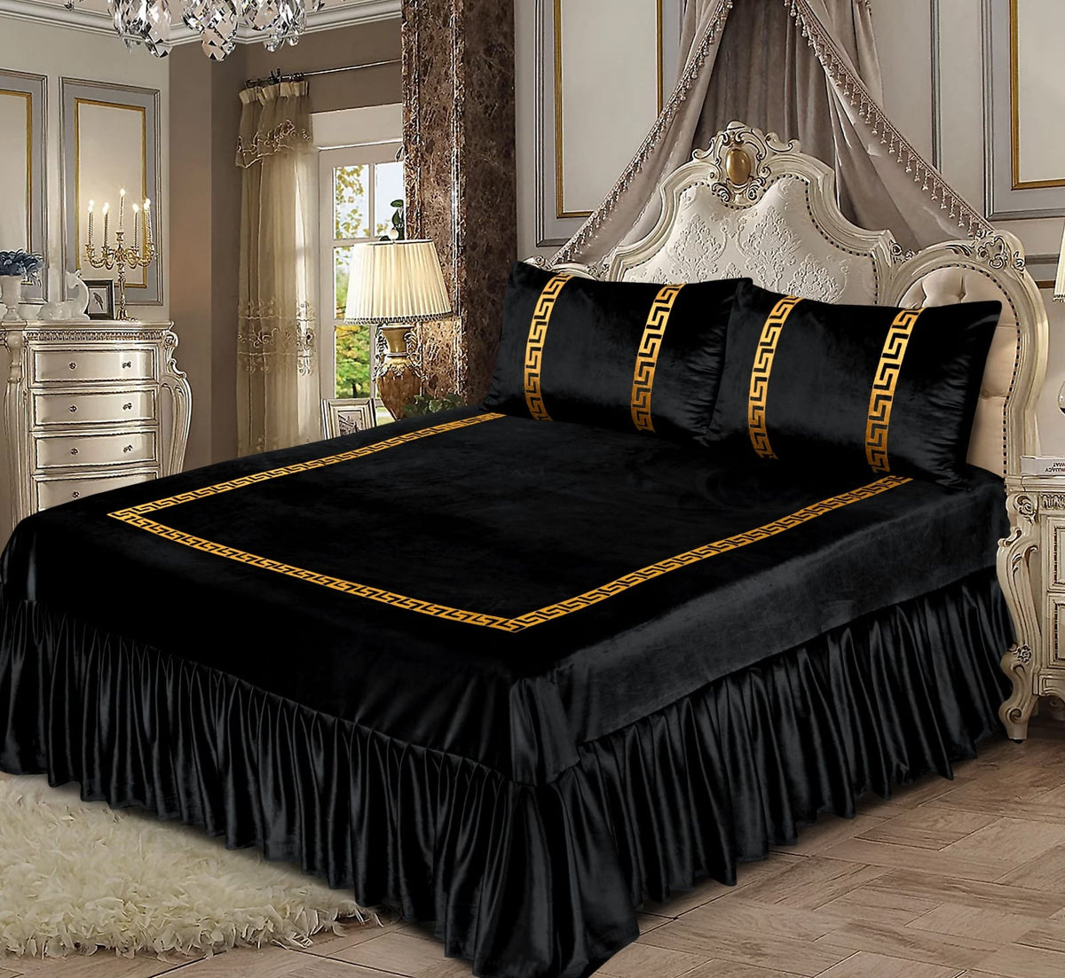 Emboss Velvet Bedsheet - Black