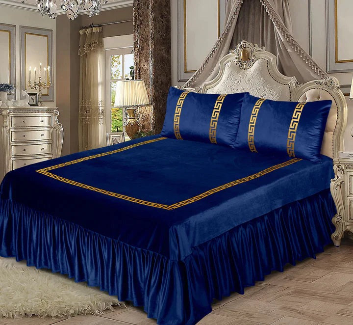 Emboss Velvet Bedsheet - Blue