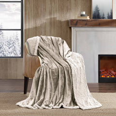 Super Soft Reversible Sherpa Fleece Blanket 350gsm - Beige