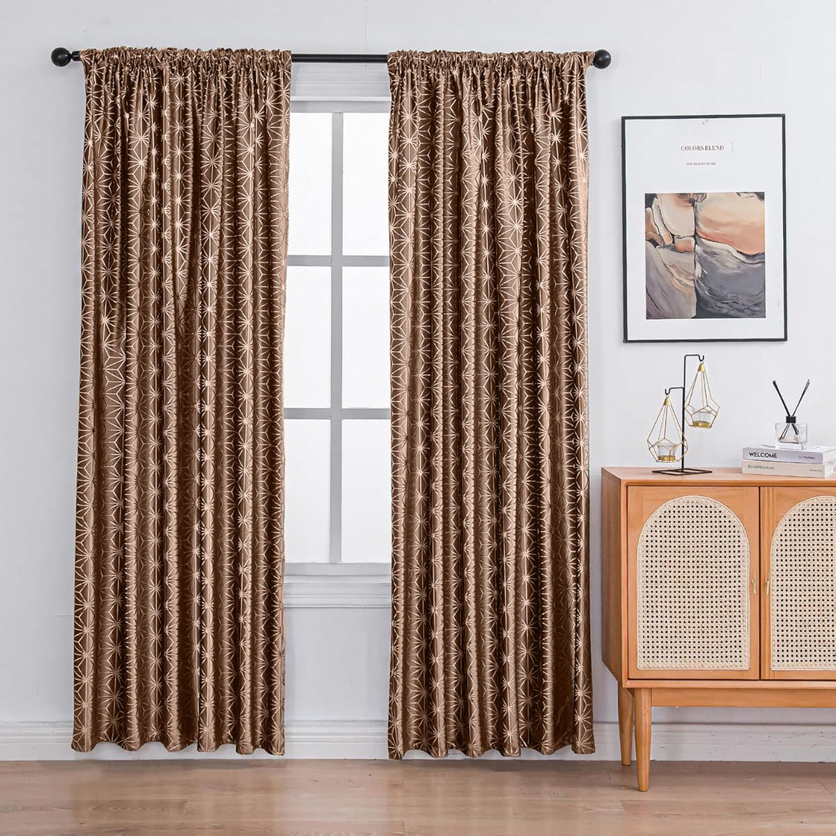 Luxury Cross Design Velvet Curtains - Brown