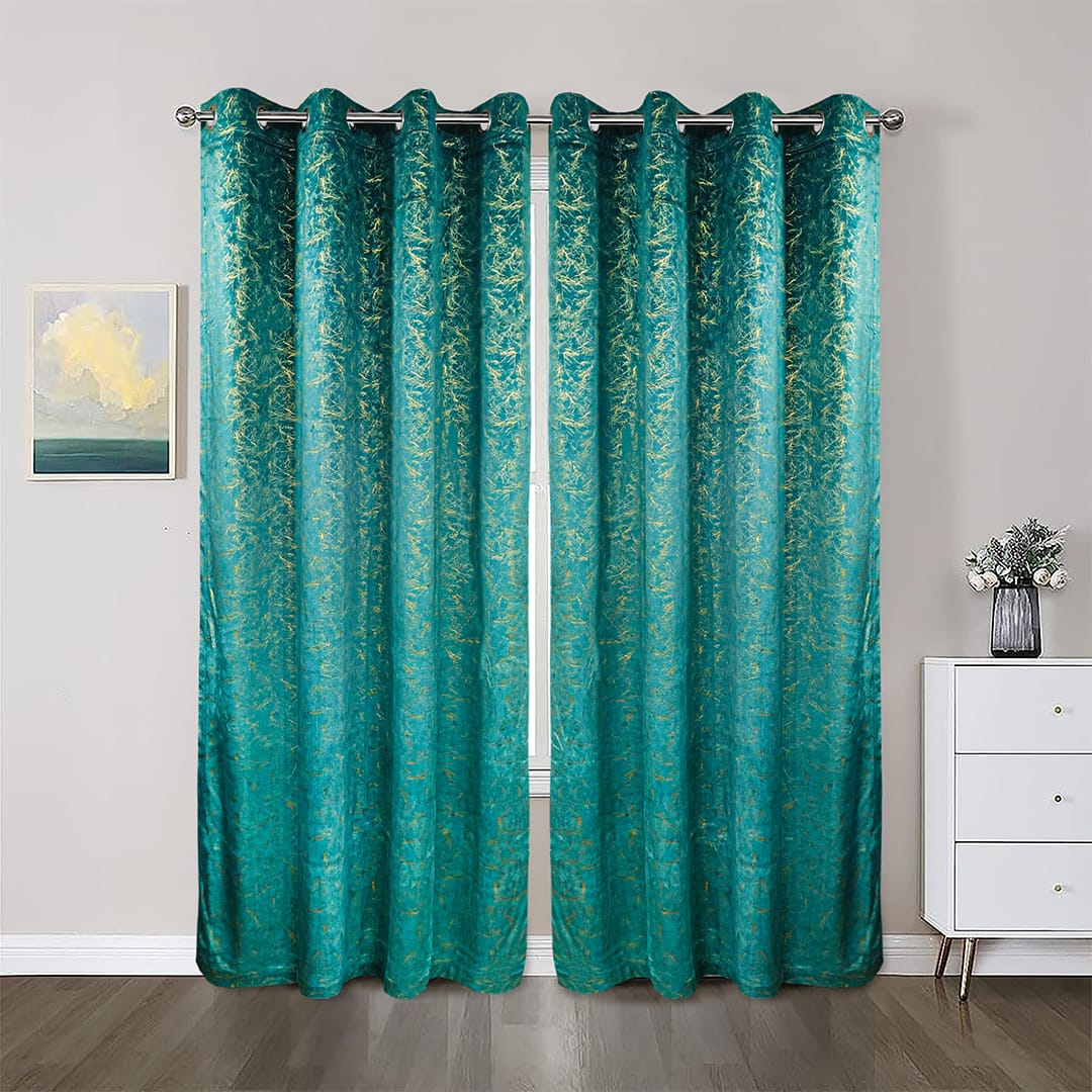 Luxury Sprinkle Design Velvet Curtain - Green