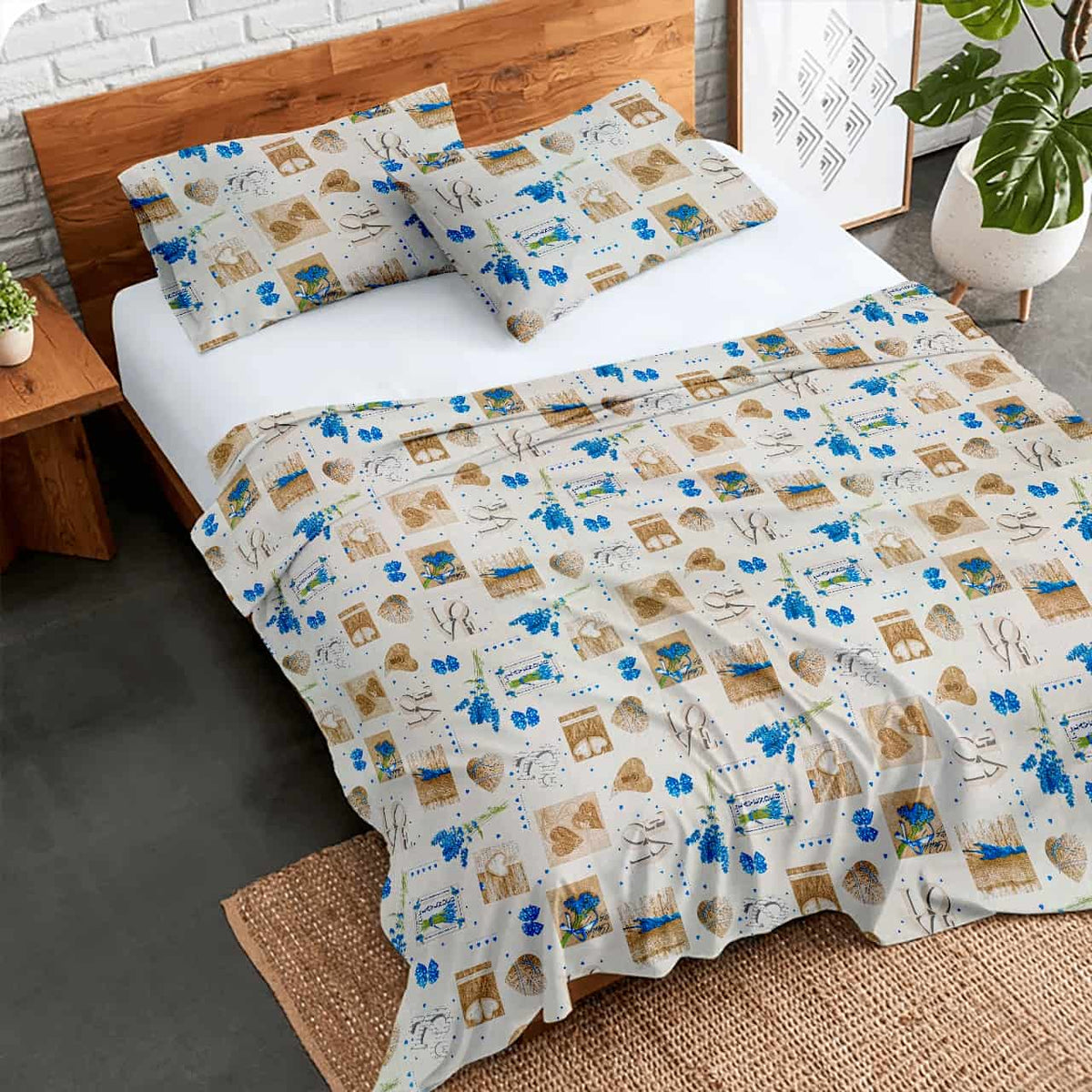 3 piece bedsheet Florish Azur _ PB0013