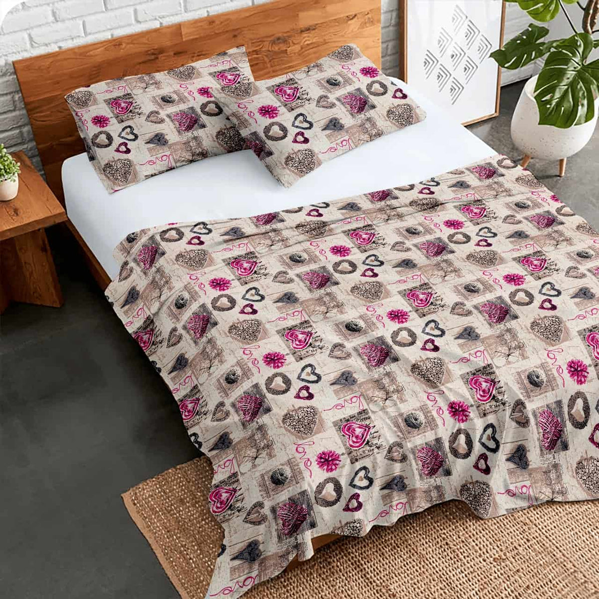 3 piece bedsheet Love Patch _ PB0014