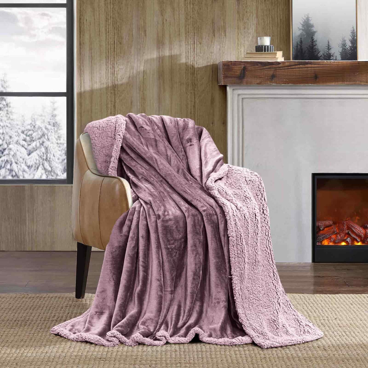 Super Soft Reversible Sherpa Fleece Blanket 350gsm- Pink