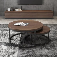 Set of 2 Walnut Modern Coffee Table Set