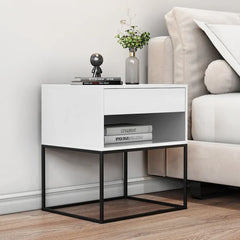 Luxury Bedroom Nightstand with Drawer Bedside Table Metal Base